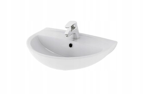 Umywalka ścienna ceramiczna z półokrągłą misą biała 58,5 x 42,5 x 12,5 cm