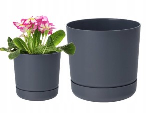 Doniczka plastikowa z podstawką 13x14,6cm antracyt matowa