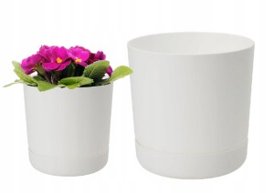 Doniczka plastikowa z podstawką 13x14,6cm biała matowa 