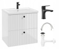 Szafka łazienkowa z umywalką 60 cm zestaw bateria + syfon biała