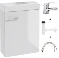 Szafka łazienkowa z umywalką 50x70 cm zestaw bateria + syfon biała