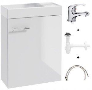 Szafka łazienkowa z umywalką 50x70cm z baterią i syfonem biała Small