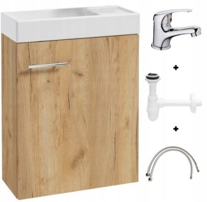Szafka łazienkowa z umywalką 50x70cm z baterią i syfonem dąb craft Small
