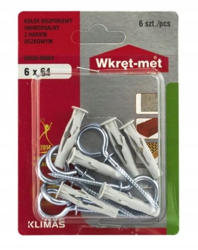 Kołki rozporowe z hakiem oczkowym 6x64mm 6szt