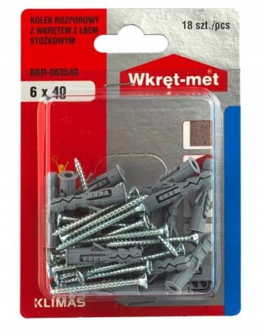 Kołki rozporowe z wkrętem uniwersalne 6x40mm 18szt