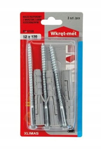 Kołki rozporowe 12x120mm z wkrętem z łbem sześciokątnym 3szt
