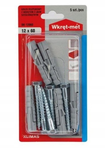 Kołki rozporowe 12x60mm z wkrętem z łbem sześciokątnym 5szt