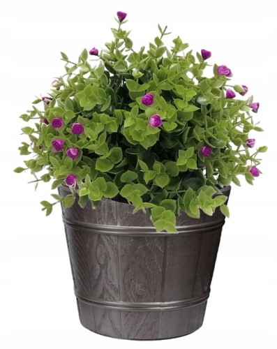 Doniczka okrągła drewnopodobna 19 cm grafitowa