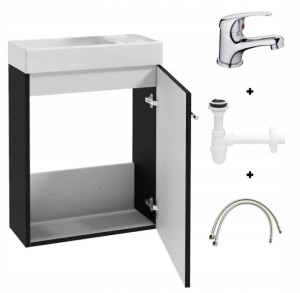 Szafka łazienkowa z umywalką 50x70cm z baterią i syfonem czarna Small