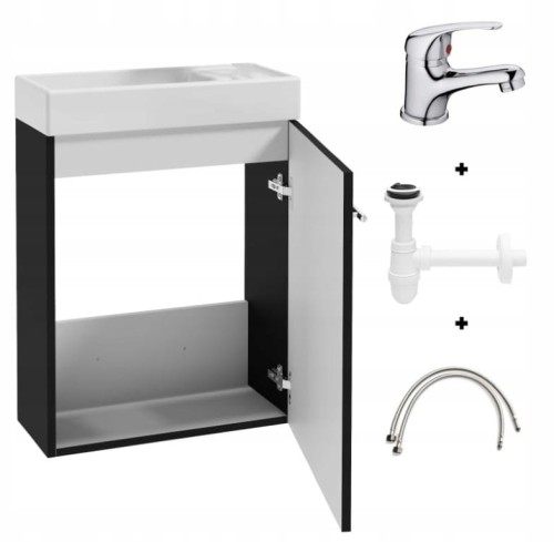 Szafka łazienkowa z umywalką 50x70cm z baterią i syfonem czarna Small