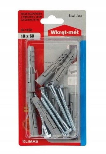 Kołki rozporowe 10x60mm z łbem sześciokątnym 8szt