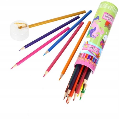 Kredki ołówkowe 18 cm + temperówka zestaw 24 sztuki w tubie