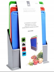 Zestaw desek do krojenia w stojaku 4 sztuki plastikowe kolorowe