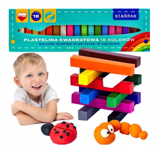 Plastelina kwadratowa szkolna 18 intensywnych kolorów