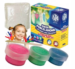 Masa porcelanowa plastyczna + farby perłowe do malowania 380 g + 3 kolory