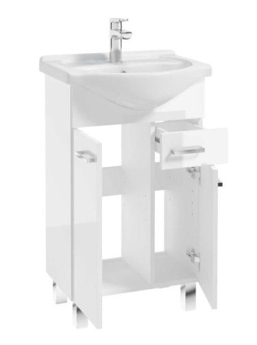 Szafka łazienkowa stojąca na nóżkach z umywalką biała 50 Mea