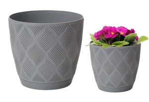 Osłonka szara plastikowa na kwiaty ozdobna 12,8x11,8 cm