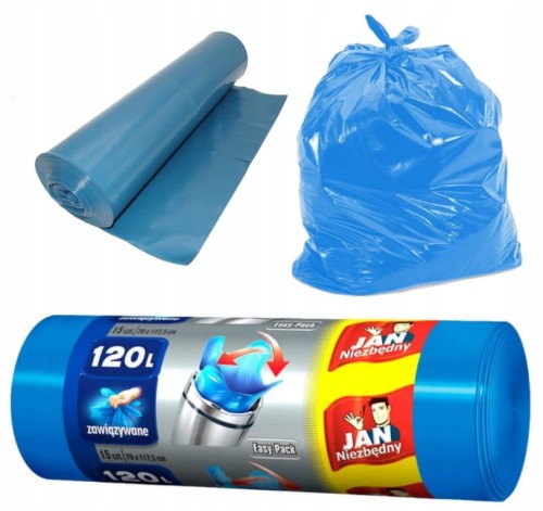 Jan Niezbędny worki na śmieci 120l 15 sztuk zawiązywane niebieskie