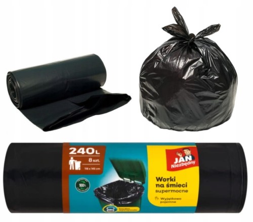 Jan Niezbędny worki na śmieci 240l 8 sztuk uniwersalne czarne