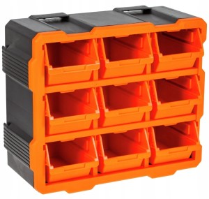 Organizer modułowy warsztatowy plastikowy 9 kuwet ścienny 32,4x38,2 cm