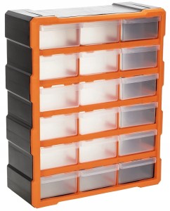 Organizer warsztatowy plastikowy 18 szuflad wiszący 47x38,5 cm