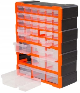 Organizer warsztatowy plastikowy 39 szuflad ścienny 48,5x38,5 cm