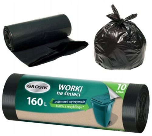 Worki na śmieci 160l 10 sztuk supermocne uniwersalne czarne
