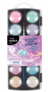 Farby akwarelowe metaliczne 12 kolorów wodne błyszczące