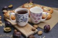 Kubek porcelanowy w kwiaty z uchem na herbatę 350 ml