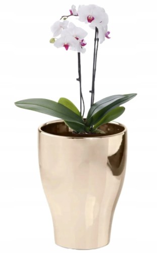 Doniczka ceramiczna okrągła na kwiaty złota 17 cm