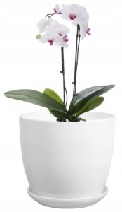 Doniczka ceramiczna z podstawką 16 cm biała