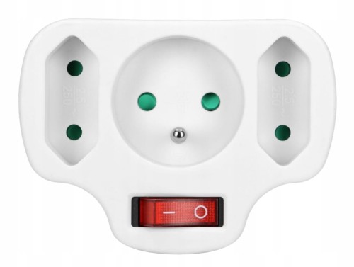 Rozgałęźnik elektryczny z wyłącznikiem 1x2P+Z, 2x2P/II