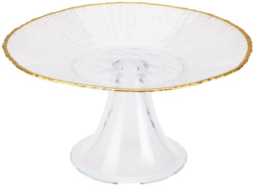 Patera szklana dekoracyjna na ciasto na nóżce 21 cm ze złotą obwódką