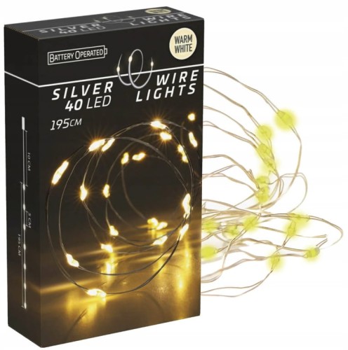 Lampki na druciku girlanda 40 LED ciepły biały na baterie