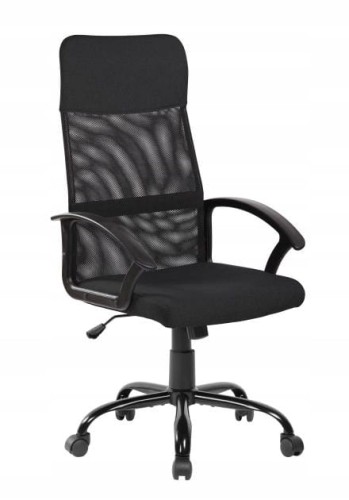 Fotel biurowy czarny tapicerowany stałe podłokietniki