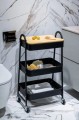 Regał na kółkach łazienkowy czarny 3 półki stal malowana + MDF 78,5x52 cm