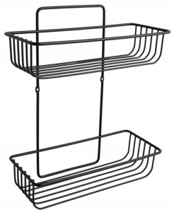 Półka druciana pod prysznic dwa poziomy czarna loft 33,5x28 cm