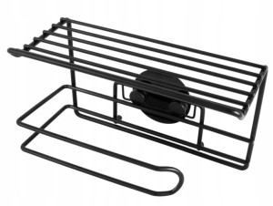 Uchwyt na papier toaletowy z półką ścienny przyklejany stalowy czarny