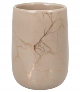 Kubek łazienkowy na szczoteczki 10,5x7,7 cm złoty marmurkowy kamionka