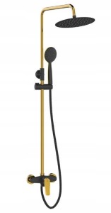 Laveo Zestaw prysznicowy natryskowy ścienny z baterią i deszczownicą czarny złoty