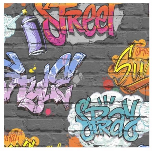 Tapeta z motywem graffiti papierowa 0,53x10 m młodzieżowa cegła 