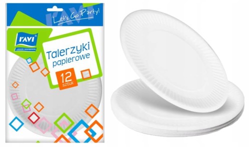 Talerzyki papierowe okrągłe 18 cm 12sztuk białe grillowe