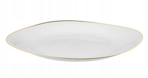 Talerz obiadowy płaski 28 cm biały ze złotym rantem kwadratowy