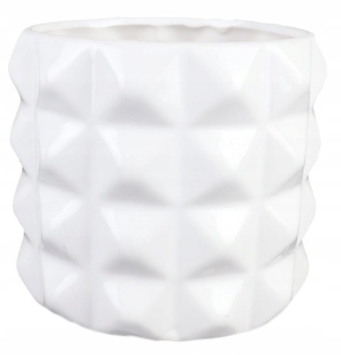 Osłonka na doniczkę okrągła geometryczna biała 13 cm