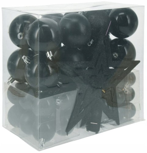 Zestaw bombek choinkowych czarnych 54 sztuki + gwiazda