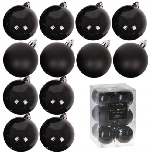 Bombki choinkowe świąteczne 12szt 6cm Czarne 