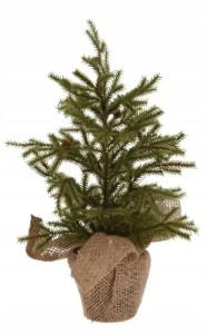 Choinka świąteczna mała w doniczce z jutą 33 cm 