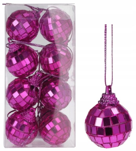 Zestaw 8 bombek 3 cm na choinkę kule lustrzane różowe