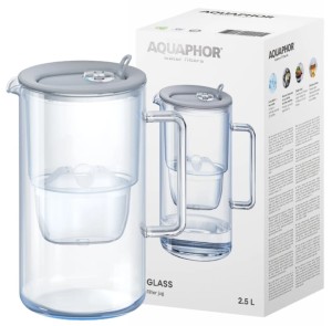 Dzbanek filtrujący szklany Aquaphor 2,5 l + 1 wkład Maxfor+ Mg Szary