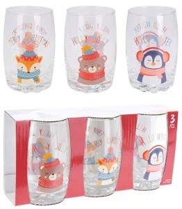 Zestaw 3 szklanek świątecznych na zimne napoje 300ml